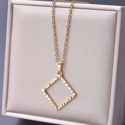 Jewelry Basic Simple Style Classic Style Square 304 Stainless Steel 18K Gold Plated Plating Pendant Necklace