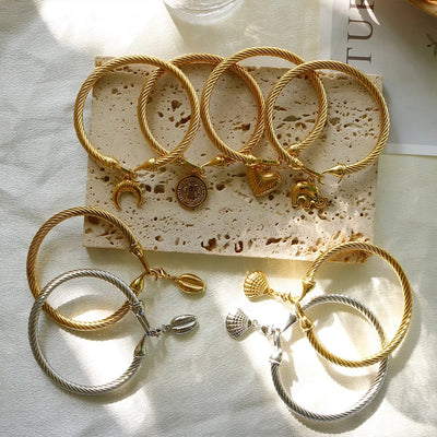 Marine Style Starfish Heart Shape Shell Titanium Steel Bangle In Bulk