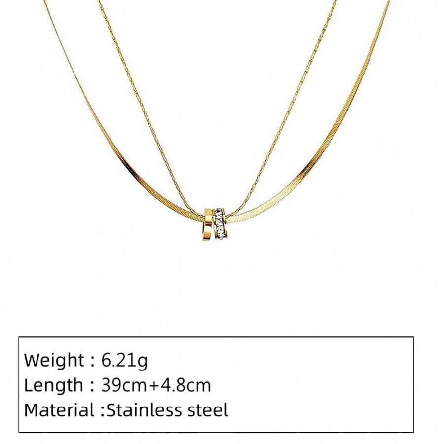 Jewelry Lady Simple Style Commute Round 304 Stainless Steel Artificial Rhinestones 18K Gold Plated Plating Inlay Double Layer Necklaces
