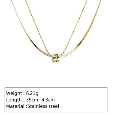 Jewelry Lady Simple Style Commute Round 304 Stainless Steel Artificial Rhinestones 18K Gold Plated Plating Inlay Double Layer Necklaces