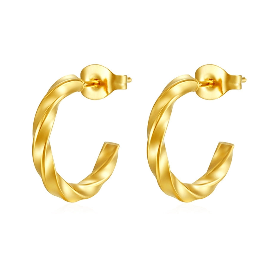 1 Pair Simple Style C Shape Titanium Steel 18K Gold Plated Ear Studs