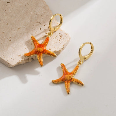 1 Pair Elegant Vacation Starfish Shell Copper 18K Gold Plated Drop Earrings