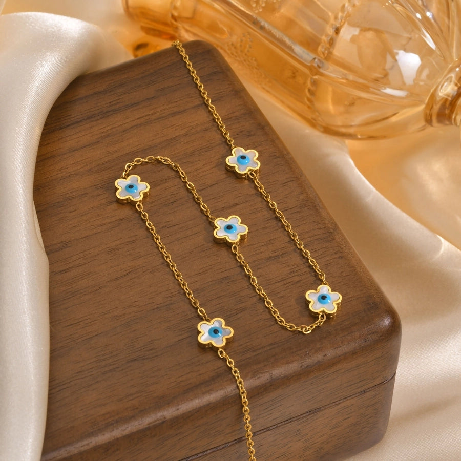 Jewelry Vintage Style Simple Style Heart Shape Eye Flower 201 Stainless Steel Necklace