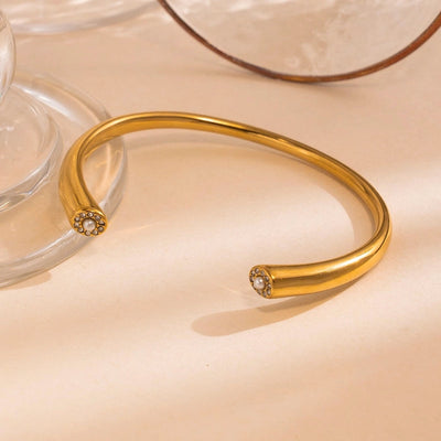 Romantic Simple Style C Shape 304 Stainless Steel Artificial Pearls Zircon Bangle In Bulk