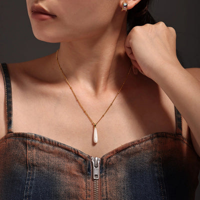 Jewelry Elegant Luxurious Vacation Water Droplets 304 Stainless Steel Shell 18K Gold Plated Pendant Necklace