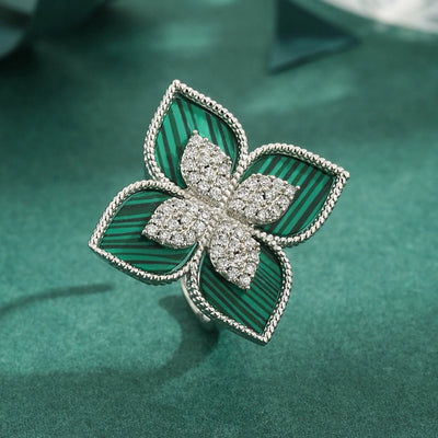 Jewelry Elegant Classic Style Four Leaf Clover Copper Zircon 18K Gold Plated White Gold Plated Rings