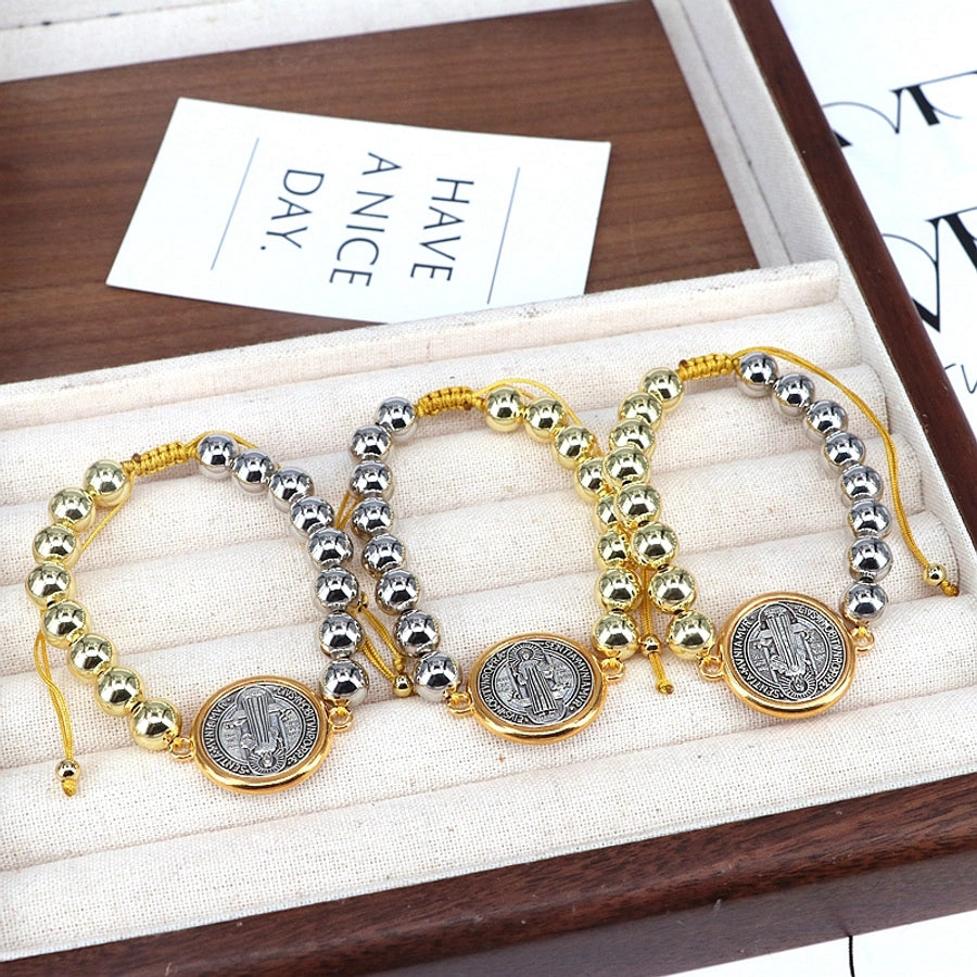 Copper Beaded Geometric Round Virgin Mary Bracelets