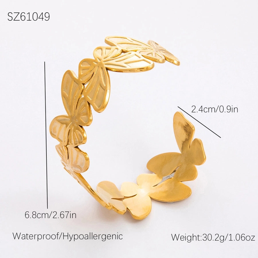 Casual Retro Leaves Flower 304 Stainless Steel Cuff Bracelets In Bulk