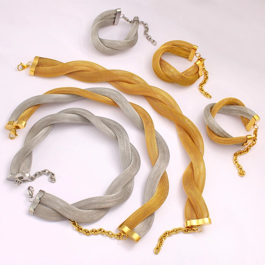 Jewelry Retro Exaggerated Geometric 304 Stainless Steel 18K Gold Plated Bracelets Necklace