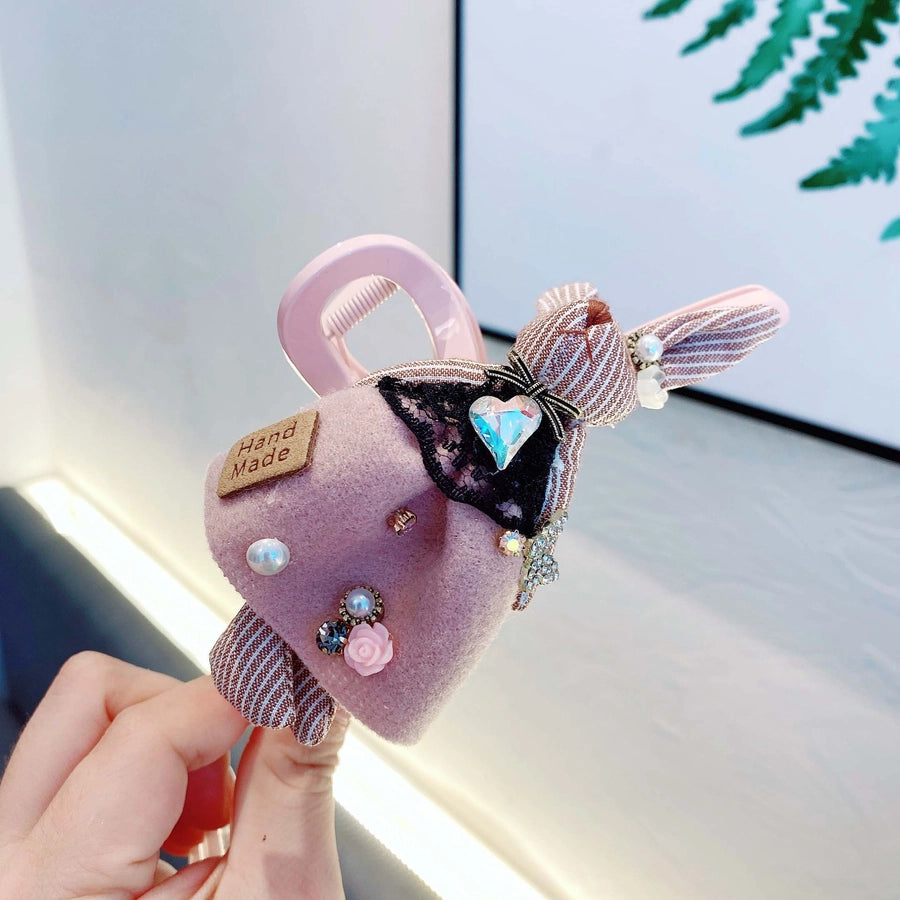 princess cute rabbit plastic cloth inlay rhinestones hair claws