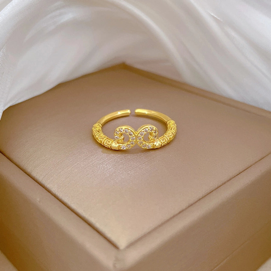 Titanium Steel Brass Gold Plated Inlay Geometric Zircon Brass Rings