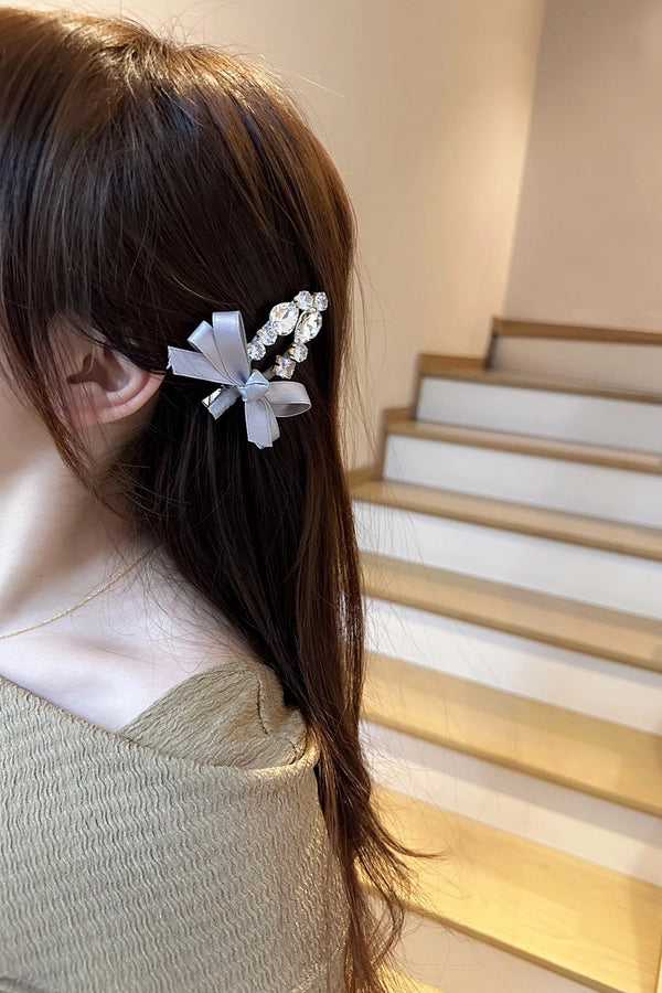 Korean Dongdaemun Hair Accessories Elegant Sweet Bow Rhinestone Hairpin Fashion Bangs Clip Side Clip Women's Side Hairpin