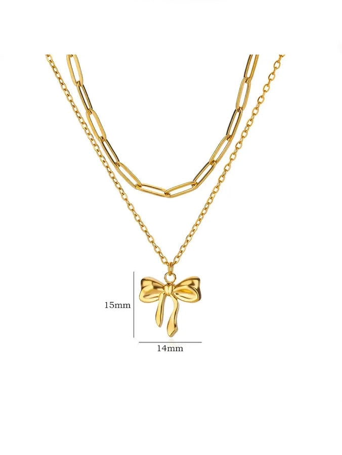 Jewelry Elegant Streetwear Bow Knot 304 Stainless Steel Plating Double Layer Necklaces
