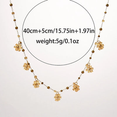 Jewelry Modern Style Round Flower 304 Stainless Steel 14K Gold Plated Beaded Enamel Plating Pendant Necklace