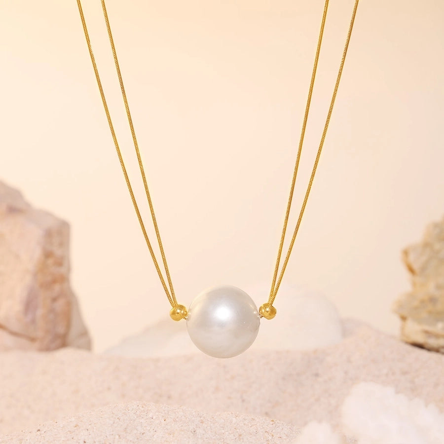 Elegant Luxurious Baroque Style Geometric 18K Gold Plated Imitation Pearl Titanium Steel  Pendant Necklace