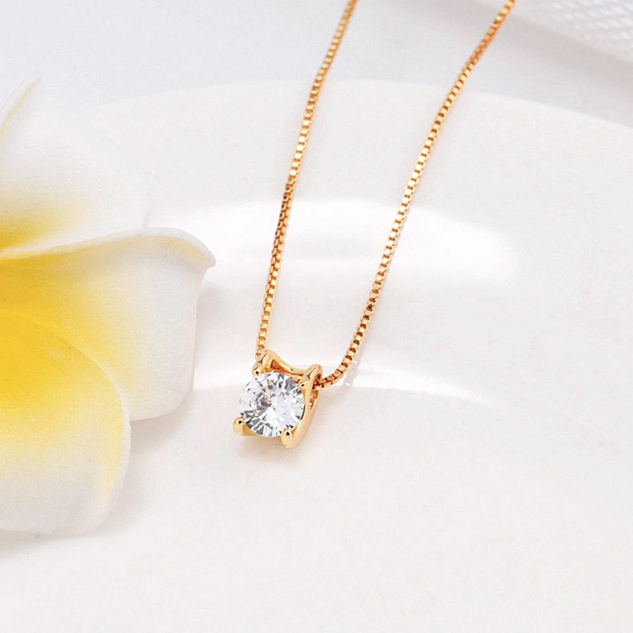 Copper box chain Inlay Round Zircon Pendant Necklace