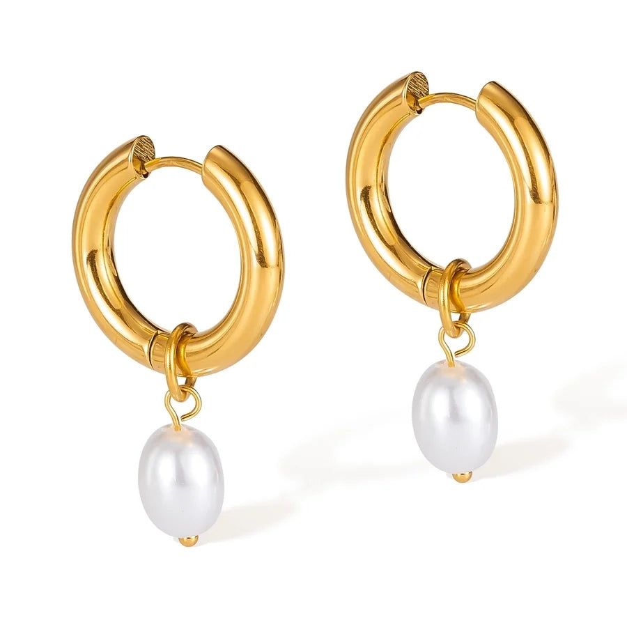 1 Pair French Style Geometric Pearl chain 304 Stainless Steel 18K Gold Plated Drop Earrings