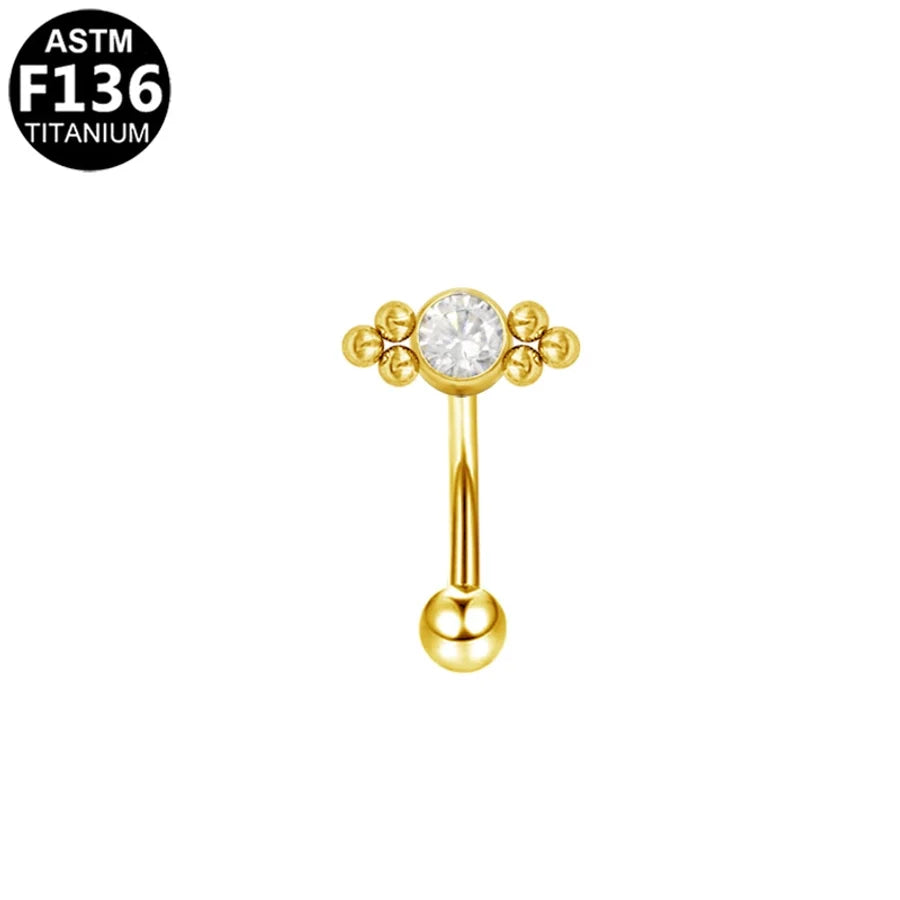 1 Piece Eyebrow Studs Casual Classic Style Oversized Sunflower Pure Titanium Titanium Alloy Zircon 14K Gold Plated White Gold Plated Eyebrow Studs