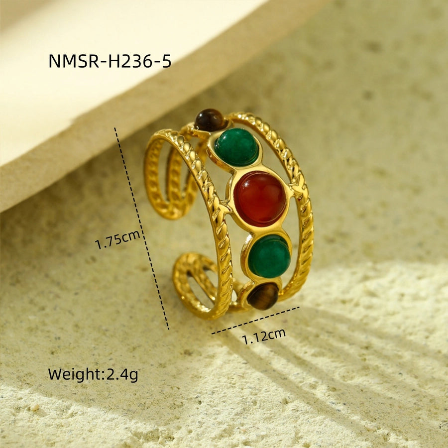 Jewelry Casual Simple Style Geometric 304 Stainless Steel Natural Stone Plating Open Rings