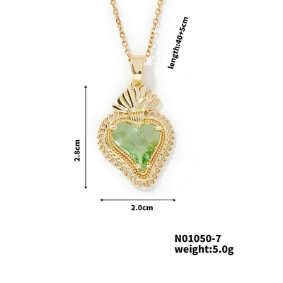 304 Stainless Steel Copper K Gold Plated Three-dimensional Inlay Heart Shape Strawberry Glass Pendant Necklace
