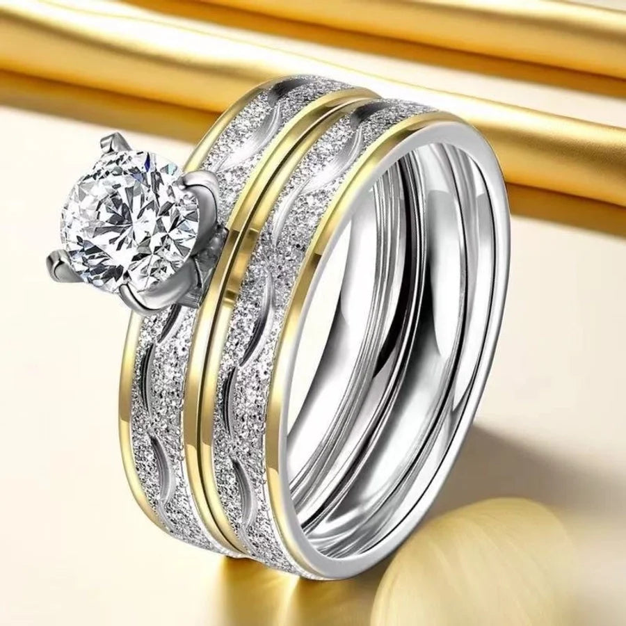 Jewelry Simple Style Geometric Titanium Steel Zircon Mixed Metal Plating Rings