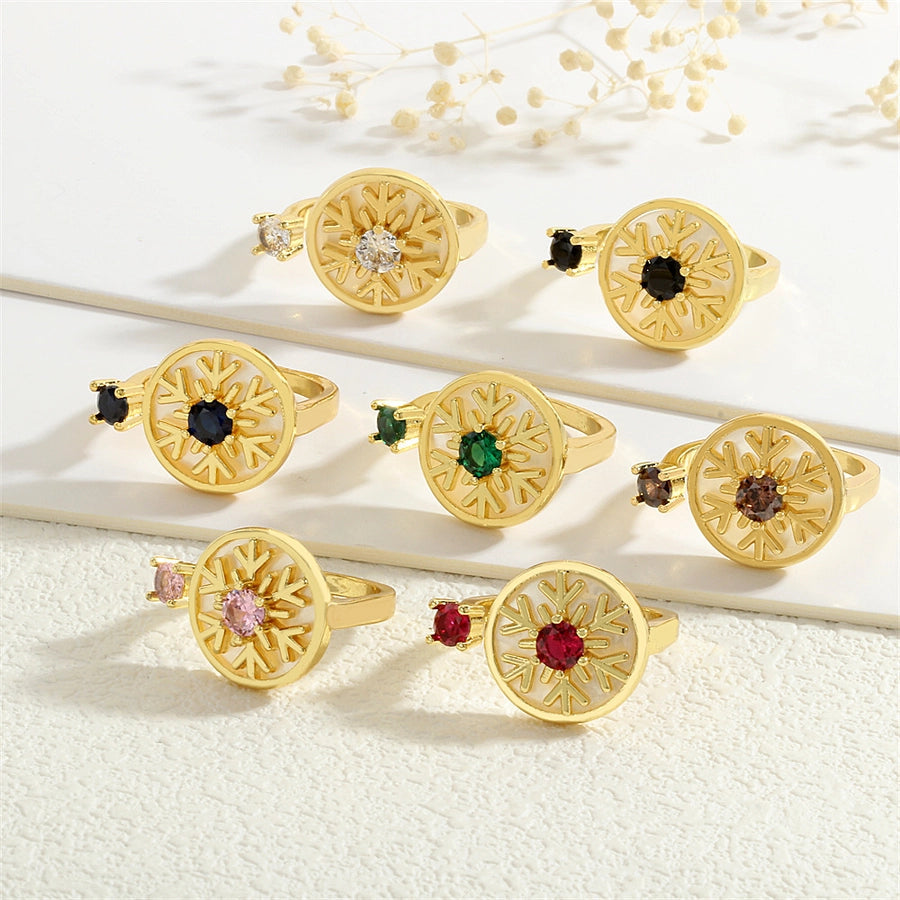 Copper Inlay Snowflake Zircon Open Rings