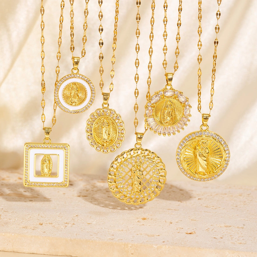 Copper Plating Geometric Virgin Mary Pendant Necklace