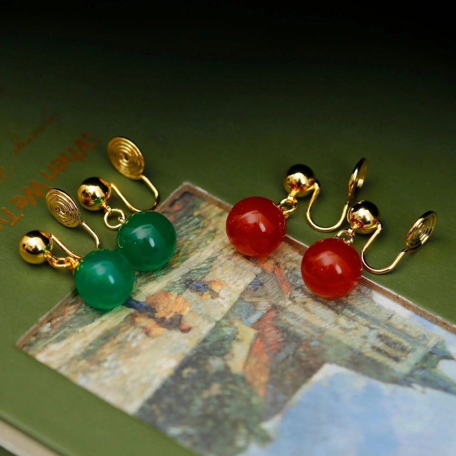 French style light luxury red agate mosquito coil ear clip women's simple elegant retro court style earless earrings high-grade