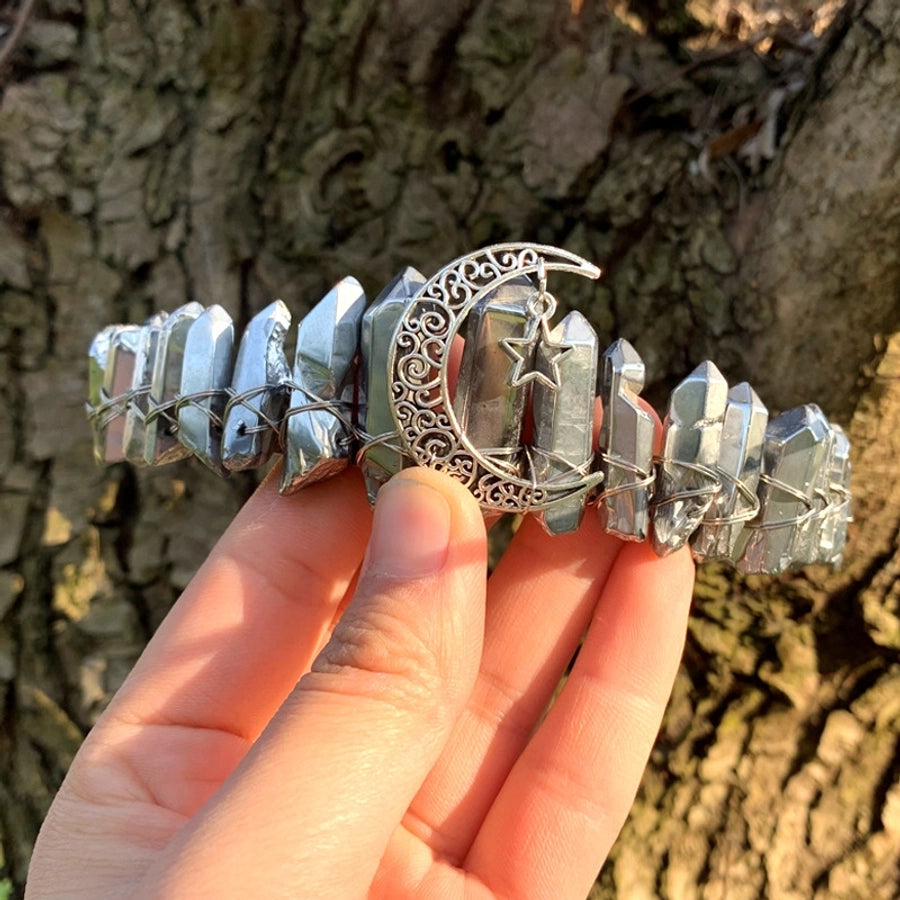retro star moon crown alloy natural crystal crown