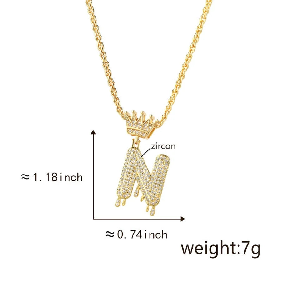 Copper Hemp flowers chain 18K Gold Plated Letter Zirconia Pendant Necklace
