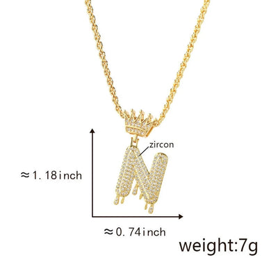 Copper Hemp flowers chain 18K Gold Plated Letter Zirconia Pendant Necklace