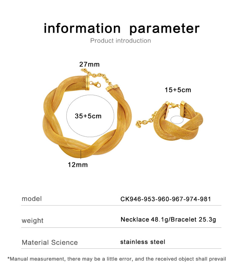 Jewelry Retro Exaggerated Geometric 304 Stainless Steel 18K Gold Plated Bracelets Necklace
