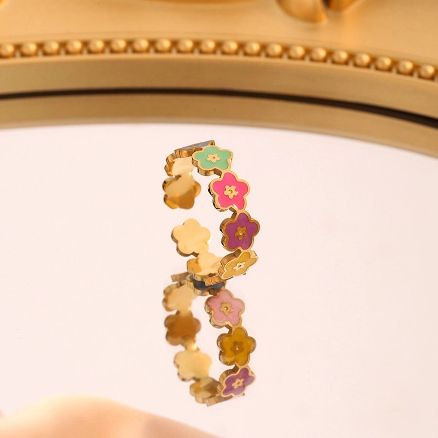 Jewelry Hip-Hop Novelty Streetwear Flower 304 Stainless Steel 18K Gold Plated Open Rings