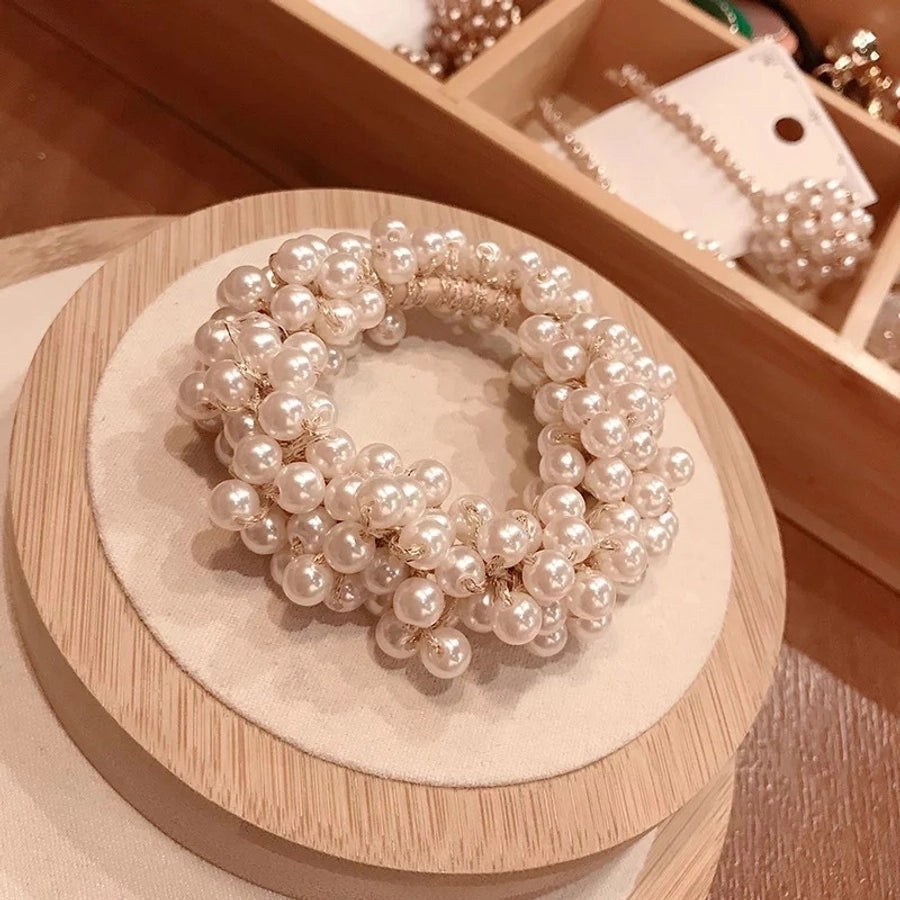 pure color artificial pearl elastic hair rope