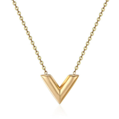 Jewelry Elegant Simple Style V Shape Titanium Steel 18K Gold Plated Bracelets Earrings Necklace