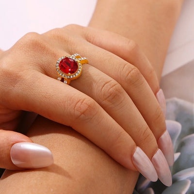 Jewelry Vintage Style Geometric Oval Titanium Steel Zircon 18K Gold Plated Inlay Rings