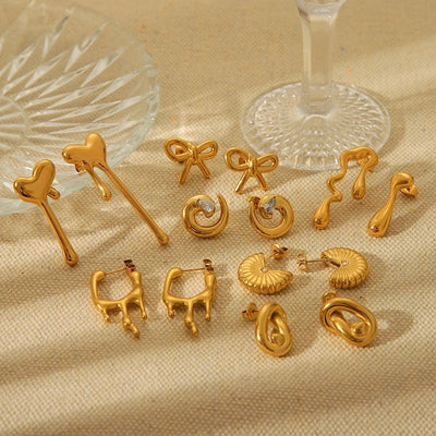 1 Pair IG Style French Style Heart Shape Bow Knot Thread 304 Stainless Steel Titanium Steel 18K Gold Plated Ear Studs