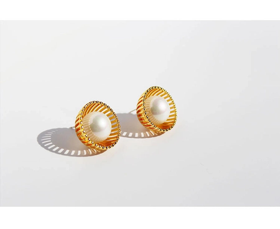 1 Pair Elegant Vintage Style Luxurious Geometric Brass 24K Gold Plated Ear Studs