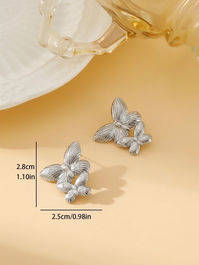 1 Pair Exaggerated Simple Style Oversized Flower Butterfly 304 Stainless Steel Ear Studs