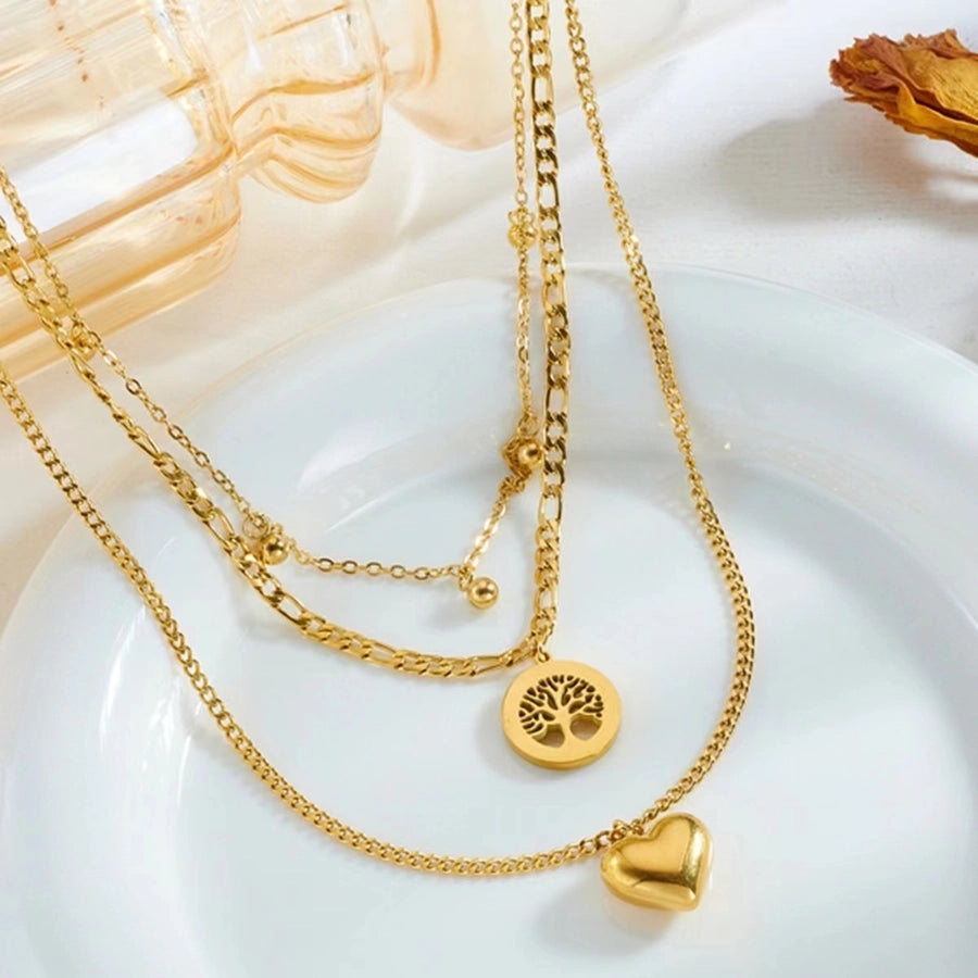 Jewelry IG Style Tree Heart Shape 316 Stainless Steel  Zircon Hollow Out Inlay Jewelry Set