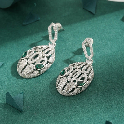 1 Pair Elegant Geometric Copper Zircon White Gold Plated Drop Earrings