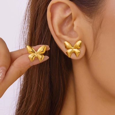 1 Pair Elegant Heart Shape Butterfly Bow Knot 201 Stainless Steel Ear Studs