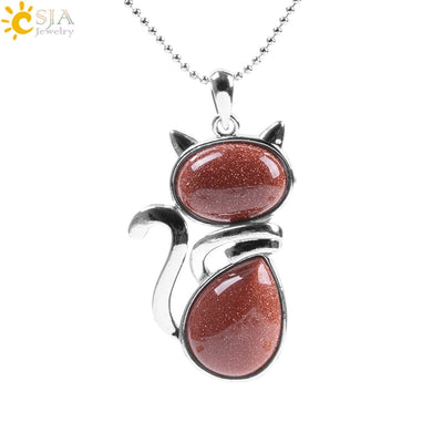 Cute Cat natural stone Copper Pendant Necklace In Bulk