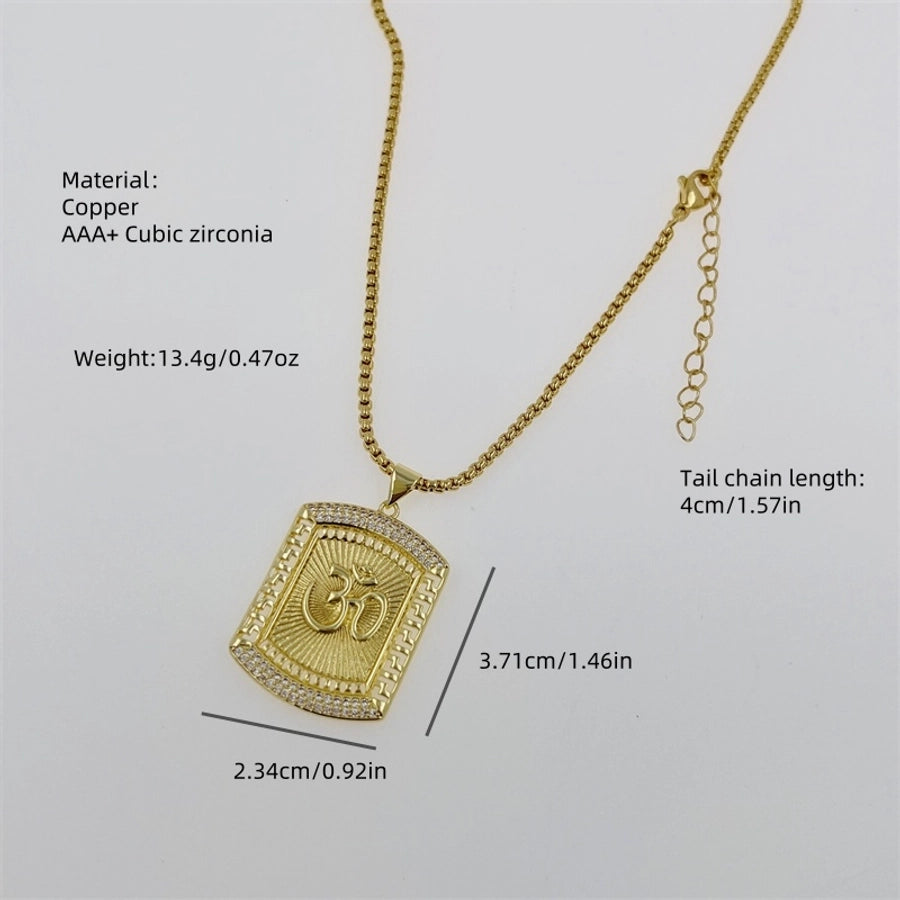 Copper 18K Gold Plated Inlay Geometric Zircon Pendant Necklace