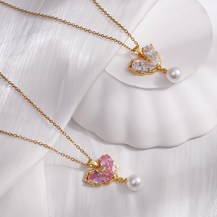 304 Stainless Steel Copper Heart Shape Pendant Necklace