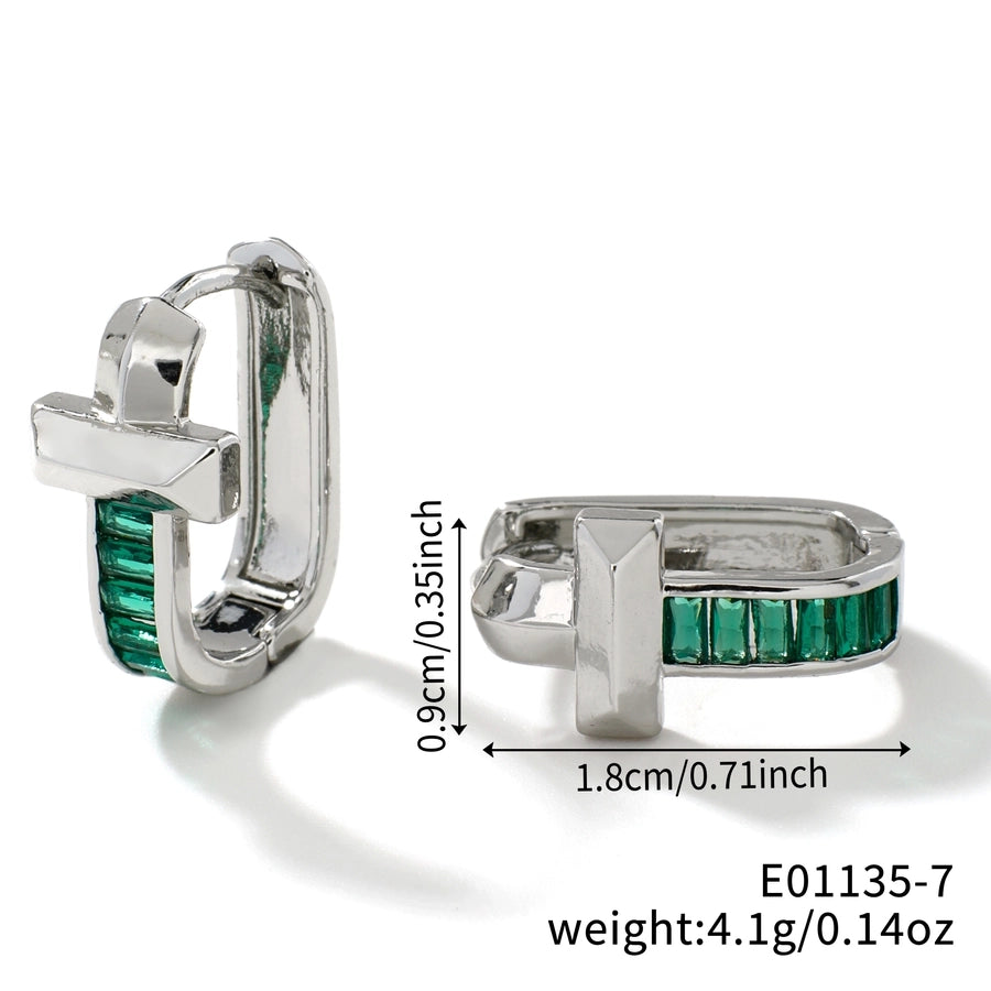 1 Pair Elegant Simple Style Shiny Geometric Inlay Copper Glass K Gold Plated Rhodium Plated Ear clip