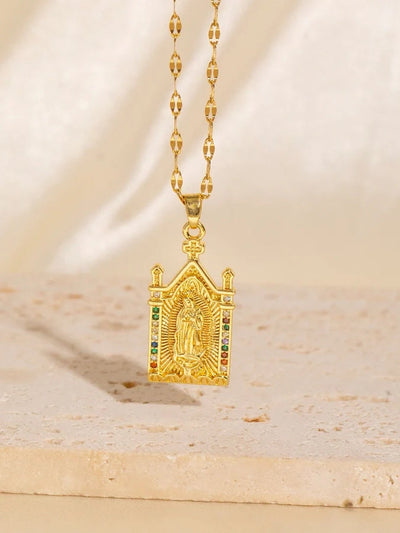 Copper Plating Virgin Mary Zircon Pendant Necklace