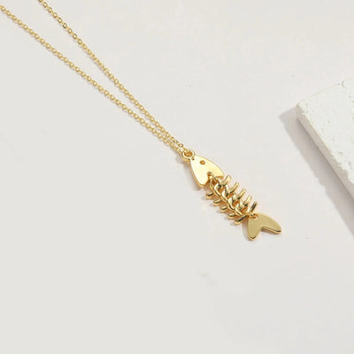 ABS Copper 14K Gold Plated Inlay Star Bow Knot Fish Bone Zircon Pendant Necklace