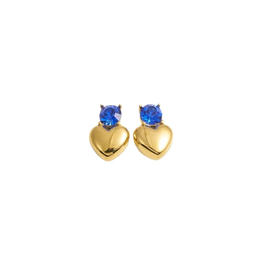 1 Pair IG Style Heart Shape 304 Stainless Steel Rhinestones 18K Gold Plated Earrings