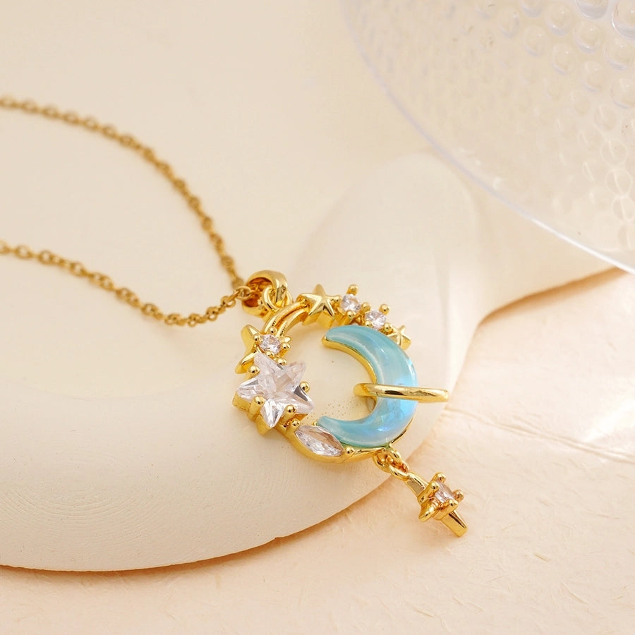 Jewelry Glam Lady Sexy Moon 304 Stainless Steel Copper Pendant Necklace